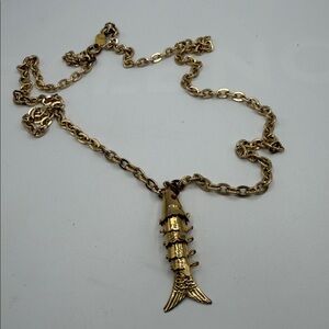 Vintage Accessocraft NYC Gold Articulated Fish Pendant Necklace Rare find 1960’s